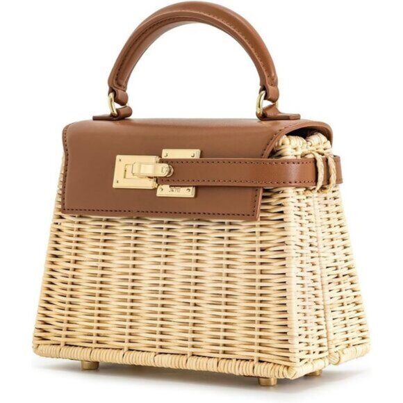 ⚡Jw Pei Women Brown Rattan Vegan Leather Elegant Sustainable Top Handle Bag - Picture 2 of 4